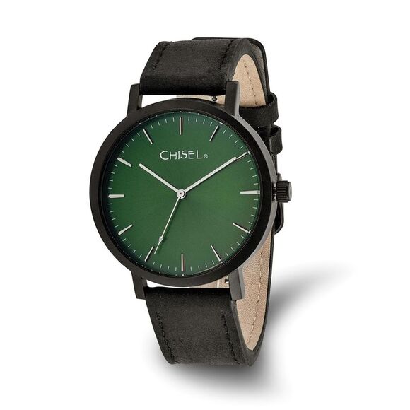 Chisel Mens Matte Black IP-plated Green Dial Watch - Picture 1 of 4